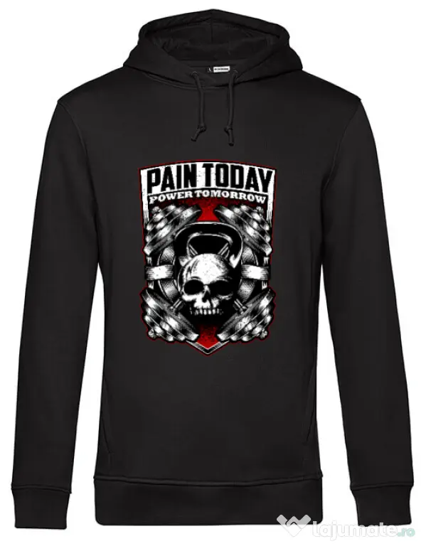 Hoodie barbat cu gluga Pain today power tomorrow Negru