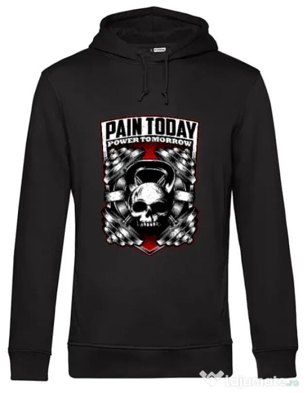 Hoodie barbat cu gluga Pain today power tomorrow Negru