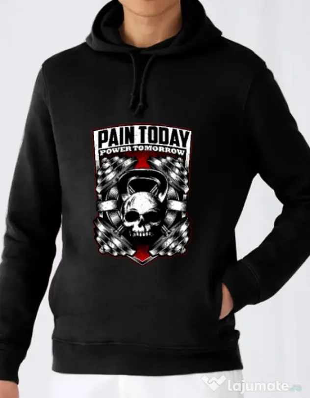 Hoodie barbat cu gluga Pain today power tomorrow Negru