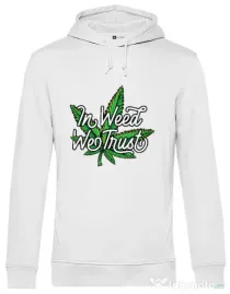 Hoodie barbat cu gluga In weed we trust Alb
