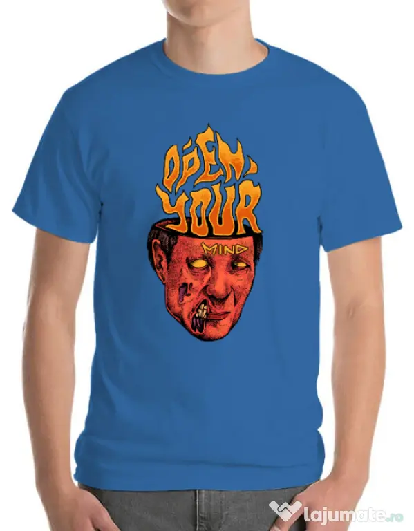Tricou personalizat barbat OPEN YOUR MIND Albastru azuriu