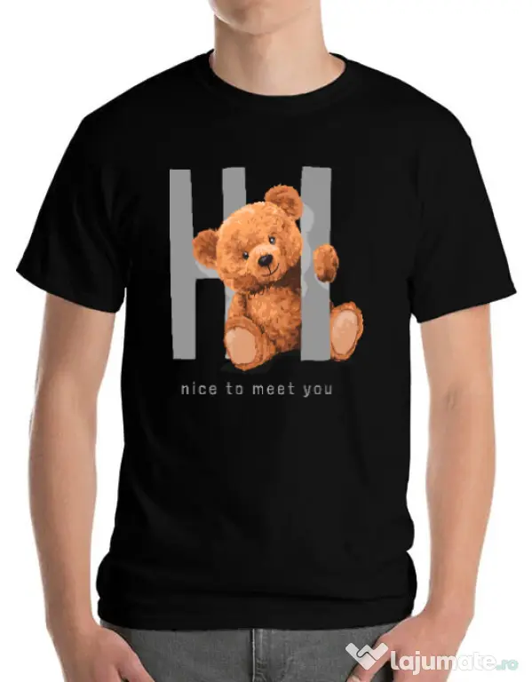 Tricou personalizat barbat Nice to meet you Negru
