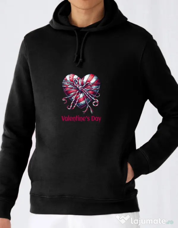 Hanorac barbat cu gluga Valentine\'s Day 2025 Negru