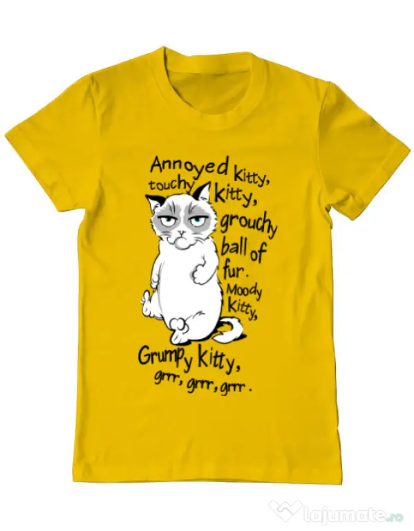 Tricou ADLER barbat Grumpy kitty Galben