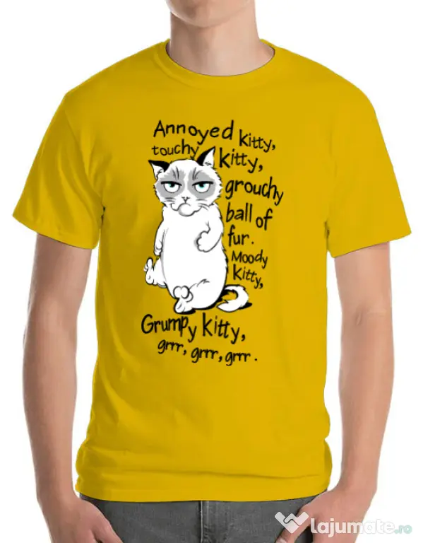 Tricou ADLER barbat Grumpy kitty Galben