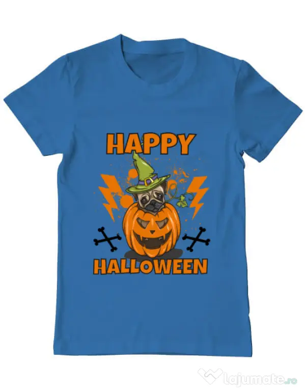 Tricou ADLER barbat Halloween Pug Albastru azuriu