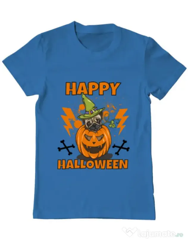 Tricou ADLER barbat Halloween Pug Albastru azuriu