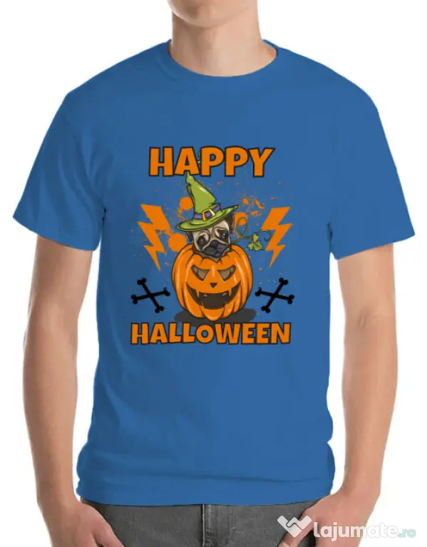 Tricou ADLER barbat Halloween Pug Albastru azuriu