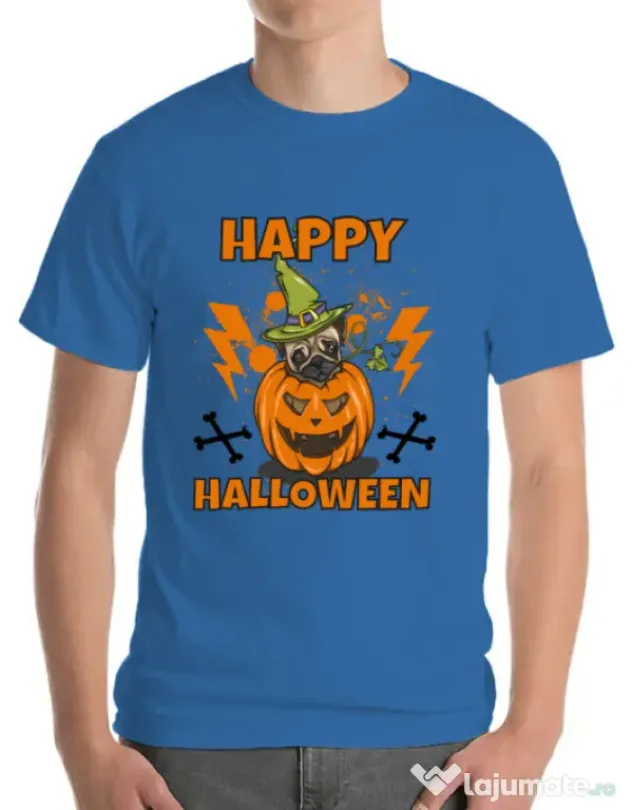 Tricou ADLER barbat Halloween Pug Albastru azuriu