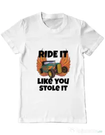 Tricou ADLER barbat Ride it like you stole it Alb