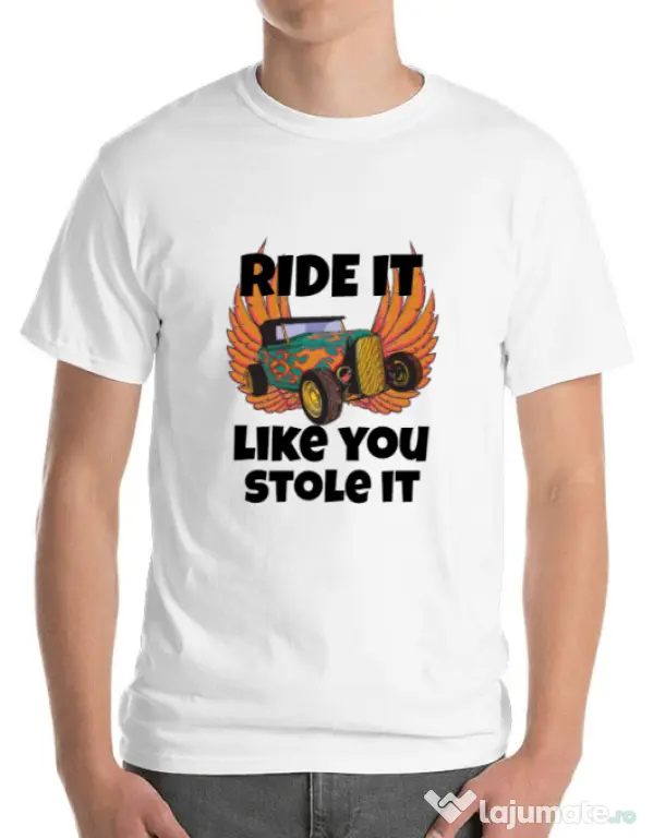 Tricou ADLER barbat Ride it like you stole it Alb