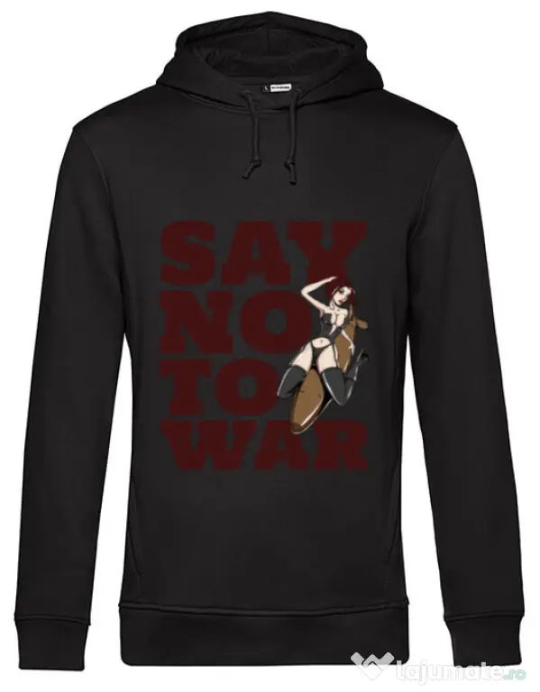 Hoodie barbat cu gluga Say no to war Negru