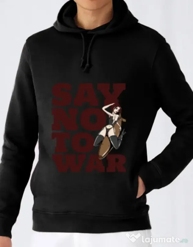Hoodie barbat cu gluga Say no to war Negru