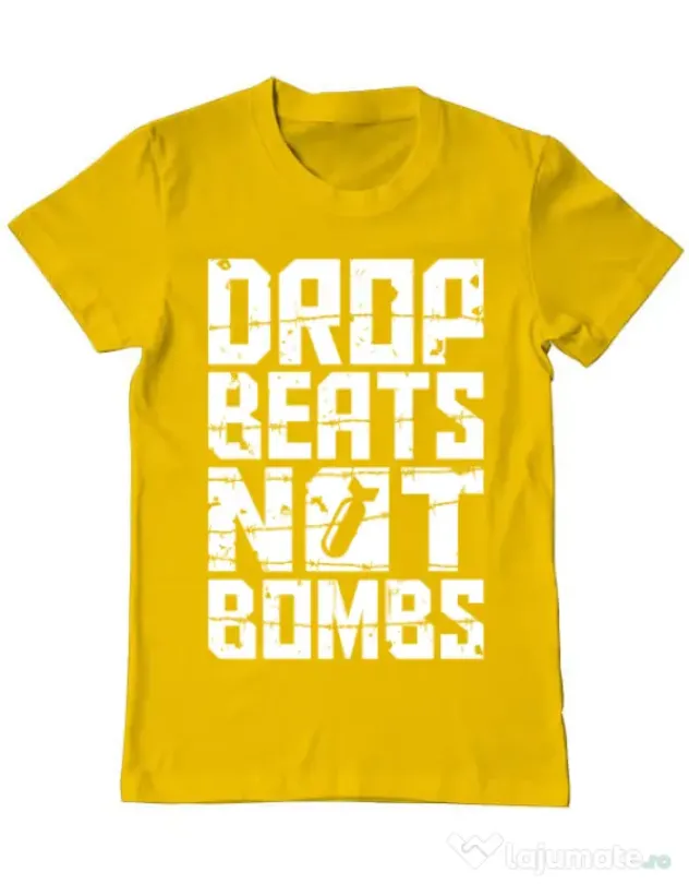 Tricou ADLER barbat Drop beats, not bombs Galben