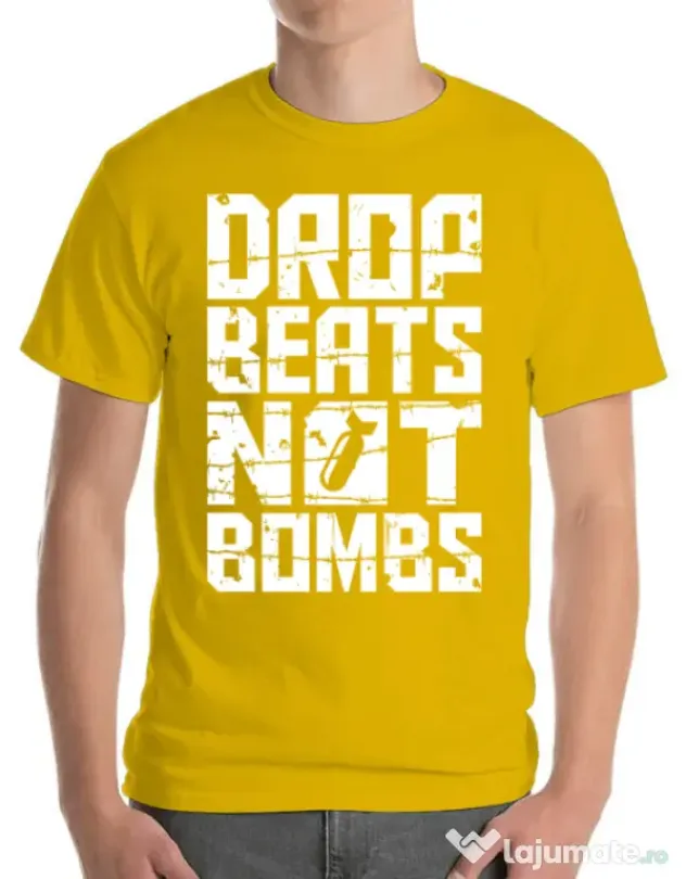 Tricou ADLER barbat Drop beats, not bombs Galben