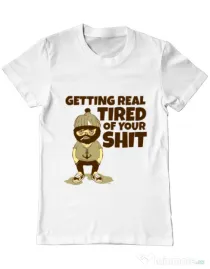 Tricou ADLER barbat Tired of your shit Alb
