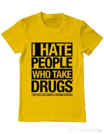 Tricou ADLER barbat I hate people who take drugs Galben