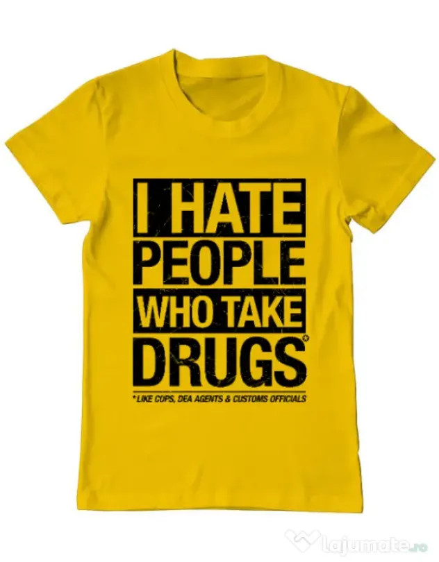 Tricou ADLER barbat I hate people who take drugs Galben