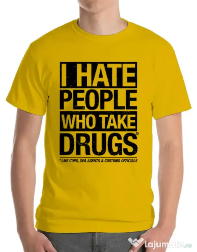 Tricou ADLER barbat I hate people who take drugs Galben
