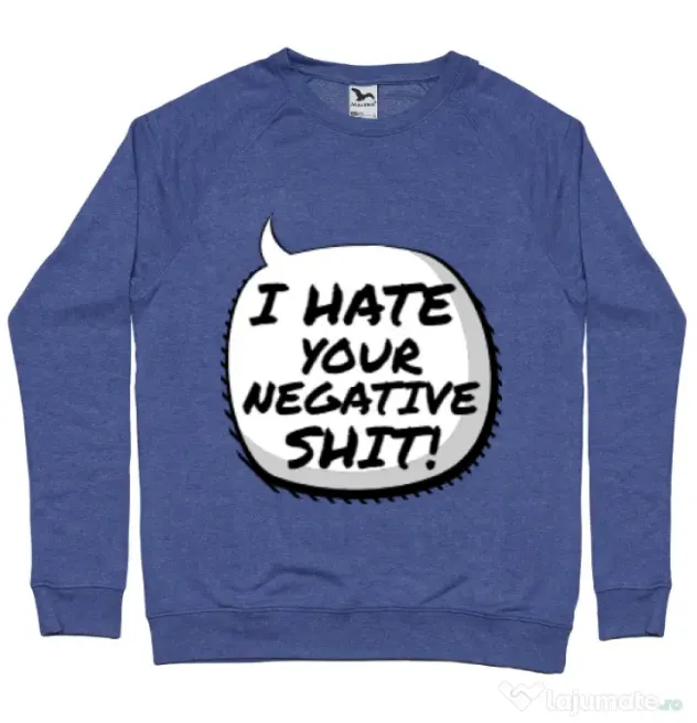 Bluza ADLER barbat I hate your negative shit Albastru melanj