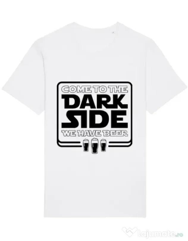 Tricou STANLEY STELLA barbat Dark side with beer Alb