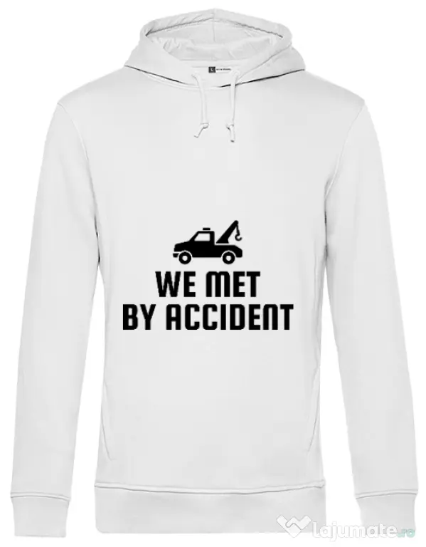 Hoodie barbat cu gluga We met by accident Alb