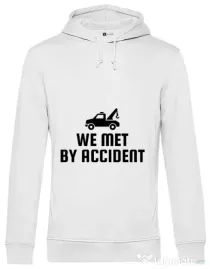Hoodie barbat cu gluga We met by accident Alb