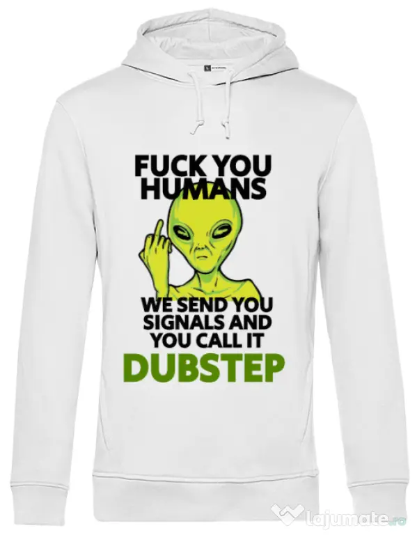 Hoodie barbat cu gluga Dubstep alien Alb