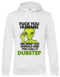 Hoodie barbat cu gluga Dubstep alien Alb