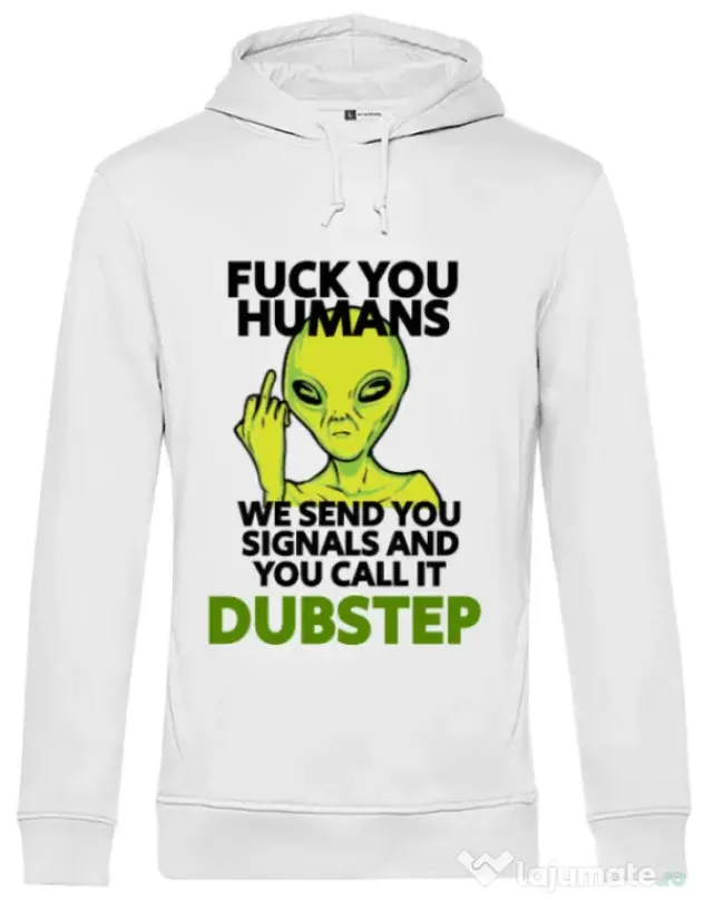 Hoodie barbat cu gluga Dubstep alien Alb