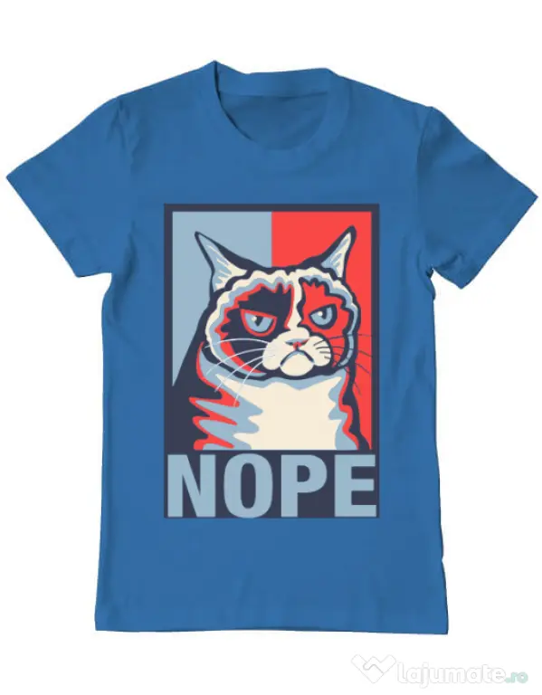 Tricou ADLER barbat Grumpy cat Nope Albastru azuriu