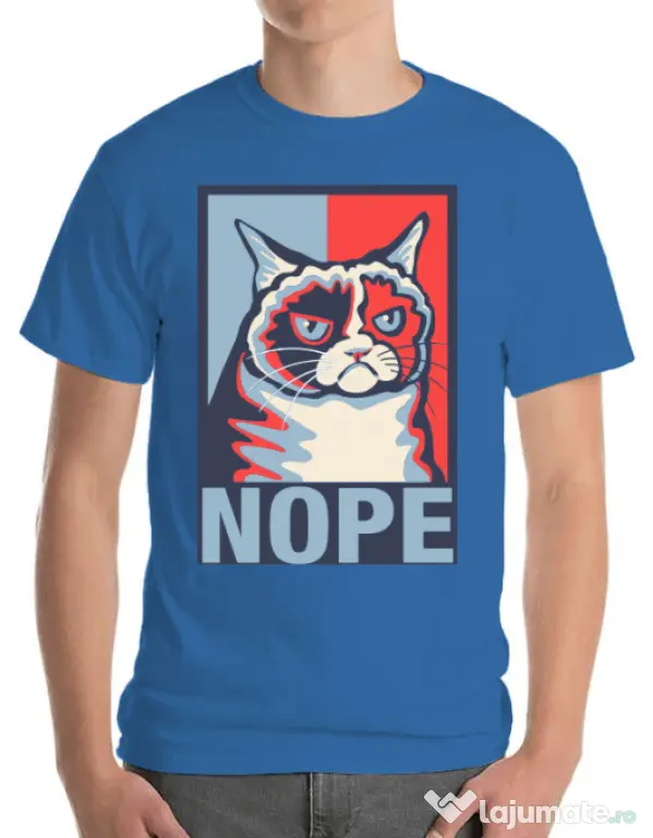Tricou ADLER barbat Grumpy cat Nope Albastru azuriu