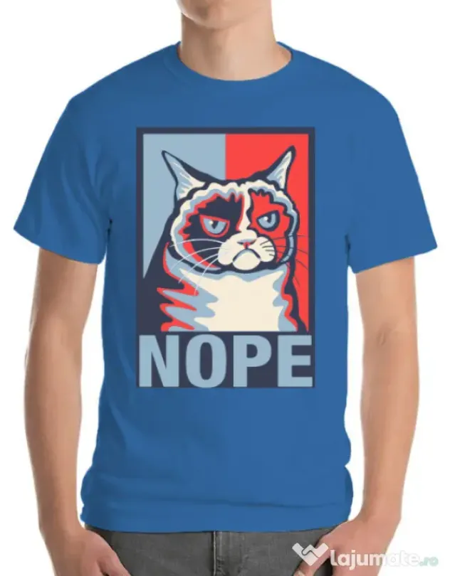 Tricou ADLER barbat Grumpy cat Nope Albastru azuriu