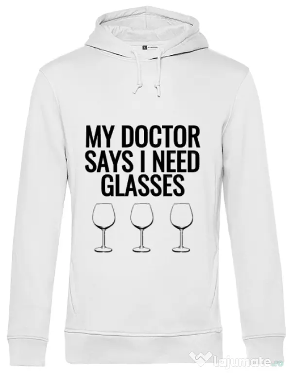 Hoodie barbat cu gluga I need glasses Alb