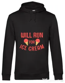Hoodie barbat cu gluga Running for ice cream Negru