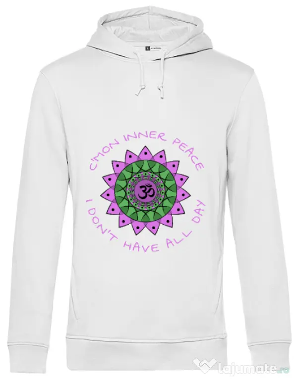 Hoodie barbat cu gluga C’mon inner peace Alb