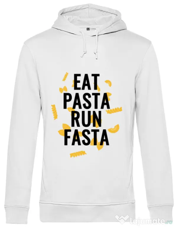 Hoodie barbat cu gluga Eat pasta Alb