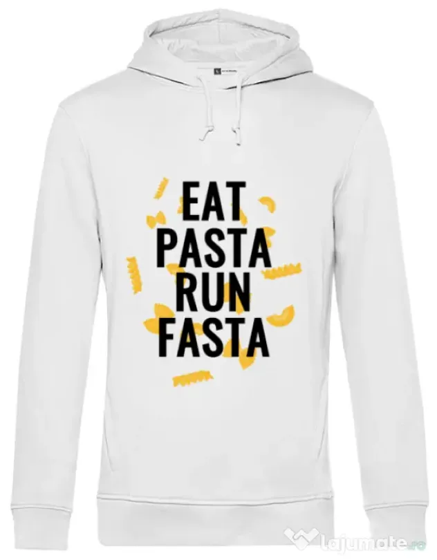 Hoodie barbat cu gluga Eat pasta Alb