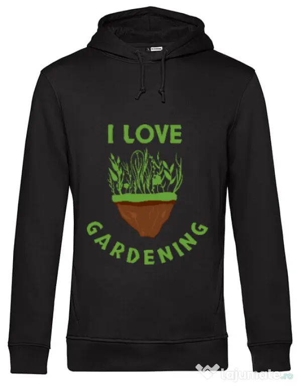 Hoodie barbat cu gluga I love gardening Negru