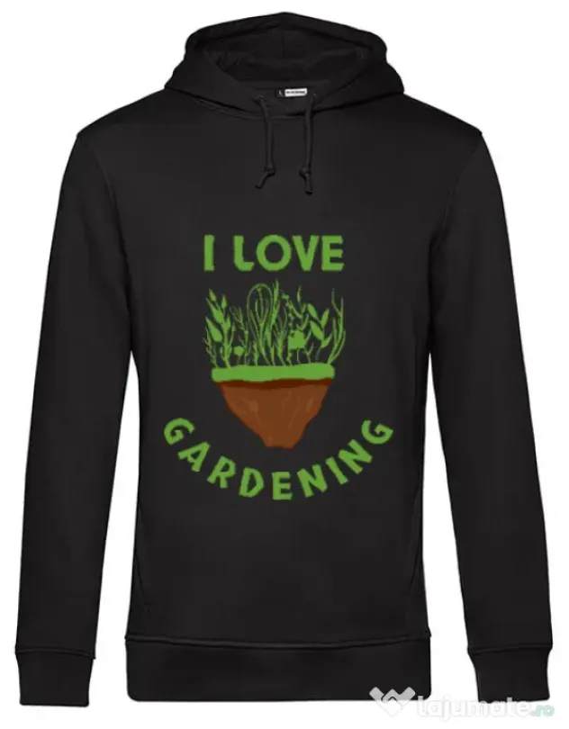 Hoodie barbat cu gluga I love gardening Negru