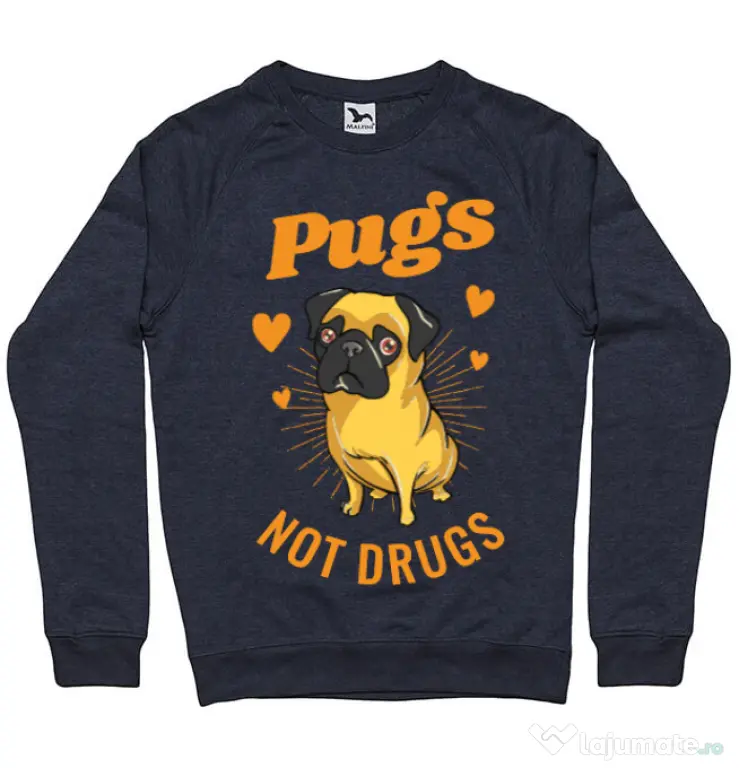 Bluza ADLER barbat Pugs not drugs Denim inchis
