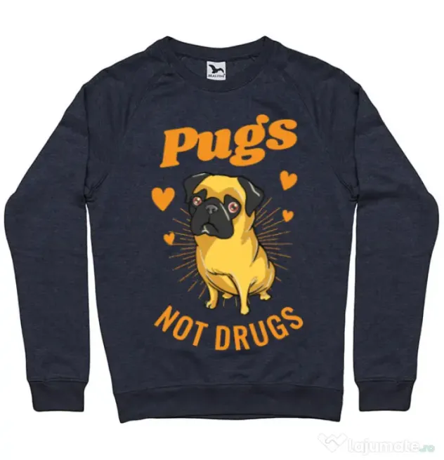 Bluza ADLER barbat Pugs not drugs Denim inchis