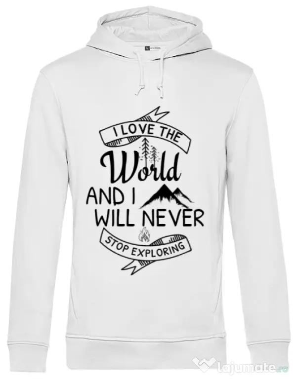 Hoodie barbat cu gluga I love the world Alb