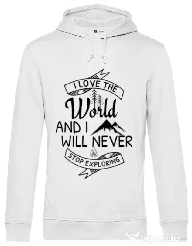 Hoodie barbat cu gluga I love the world Alb