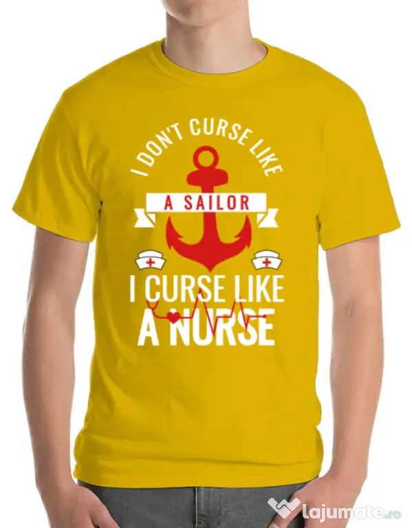 Tricou ADLER barbat Curse like a nurse Galben