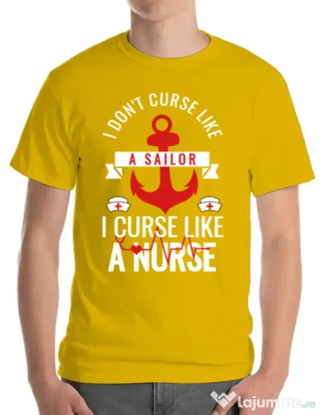 Tricou ADLER barbat Curse like a nurse Galben