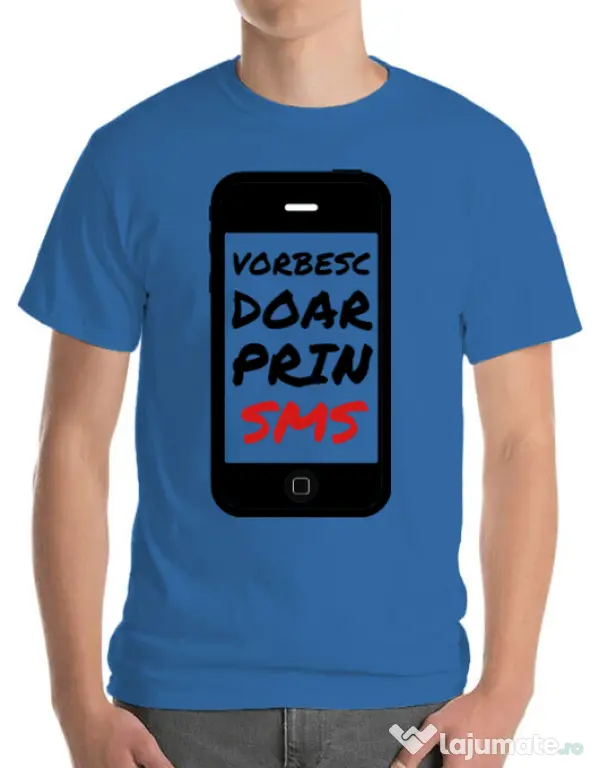Tricou ADLER barbat Vorbesc doar prin sms Albastru azuriu