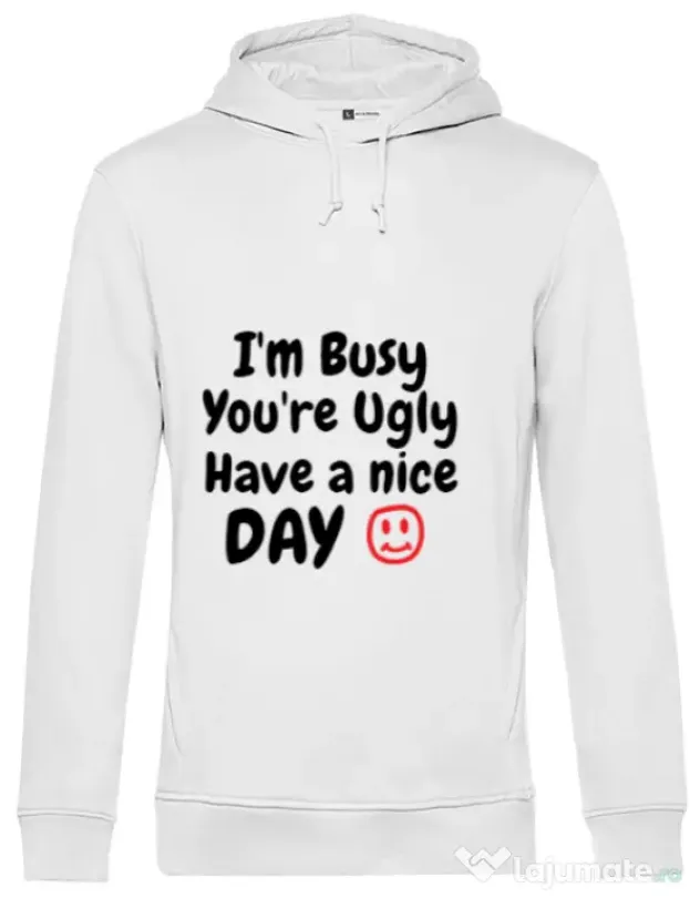 Hoodie barbat cu gluga I am busy Alb