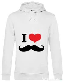 Hoodie barbat cu gluga I love moustaches Alb