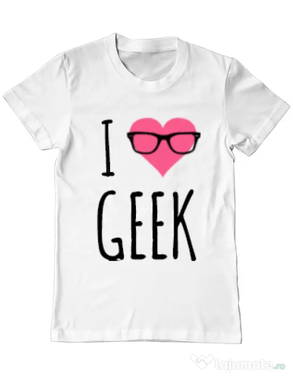 Tricou ADLER barbat I love geek Alb